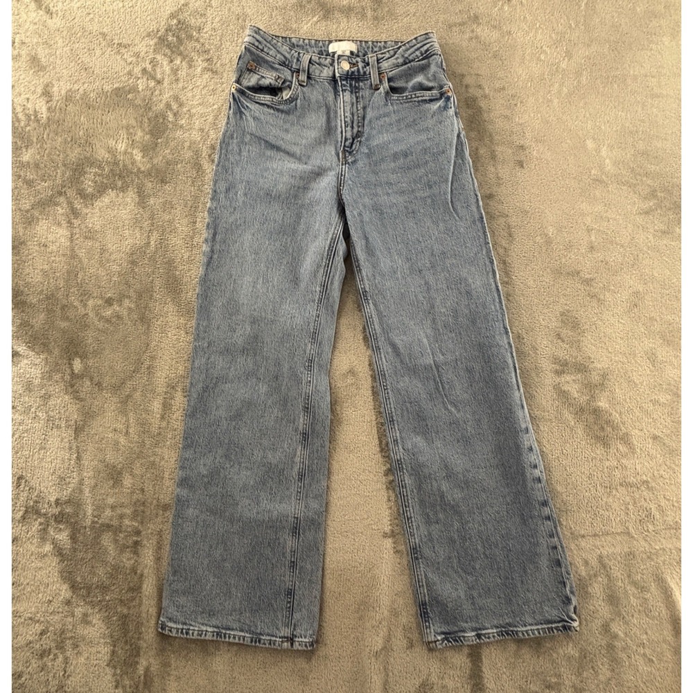 H&M High Waist Wide Leg Jeans Womens 6 Blue Medium Wash Stretch Denim 31" Inseam